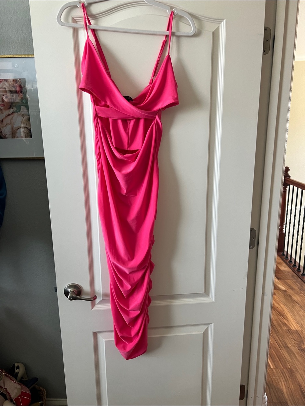 Fiesta Hot Pink Cowl-Neck Draped Midi Dress